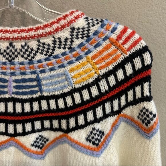 Marine Layer | XS | Archive Lomas Sweater Wool Alpaca Blend Ivory Multicolor Top - Picture 5 of 8